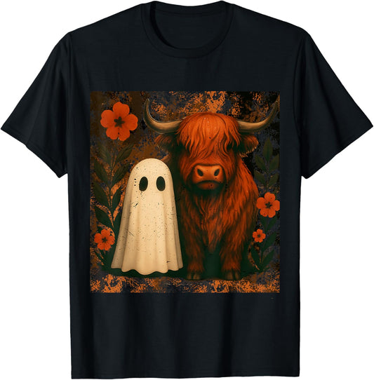 Halloween Ghost Highland Cow Pumpkin Spooky Season Men Women T-Shirt