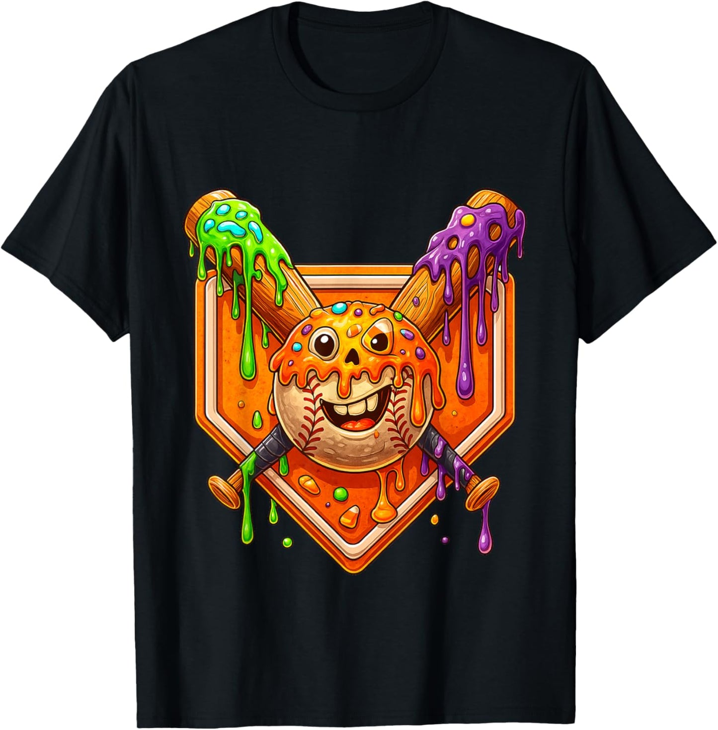 Halloween Baseball Drip Ice Cream for Boys Spooky Candies T-Shirt