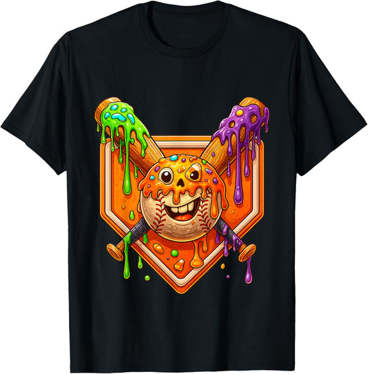 Halloween Baseball Drip Ice Cream for Boys Spooky Candies T-Shirt