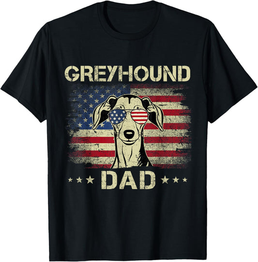 Greyhound Dad Dog Vintage American Flag 4th Of July T-Shirt
