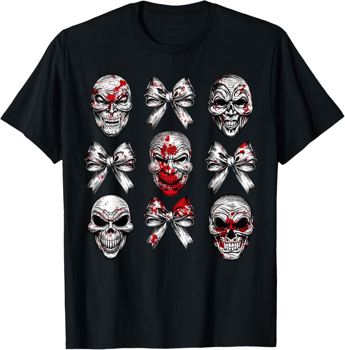 Halloween Coquette Bow Horror Movie Character Spooky Skulls T-Shirt