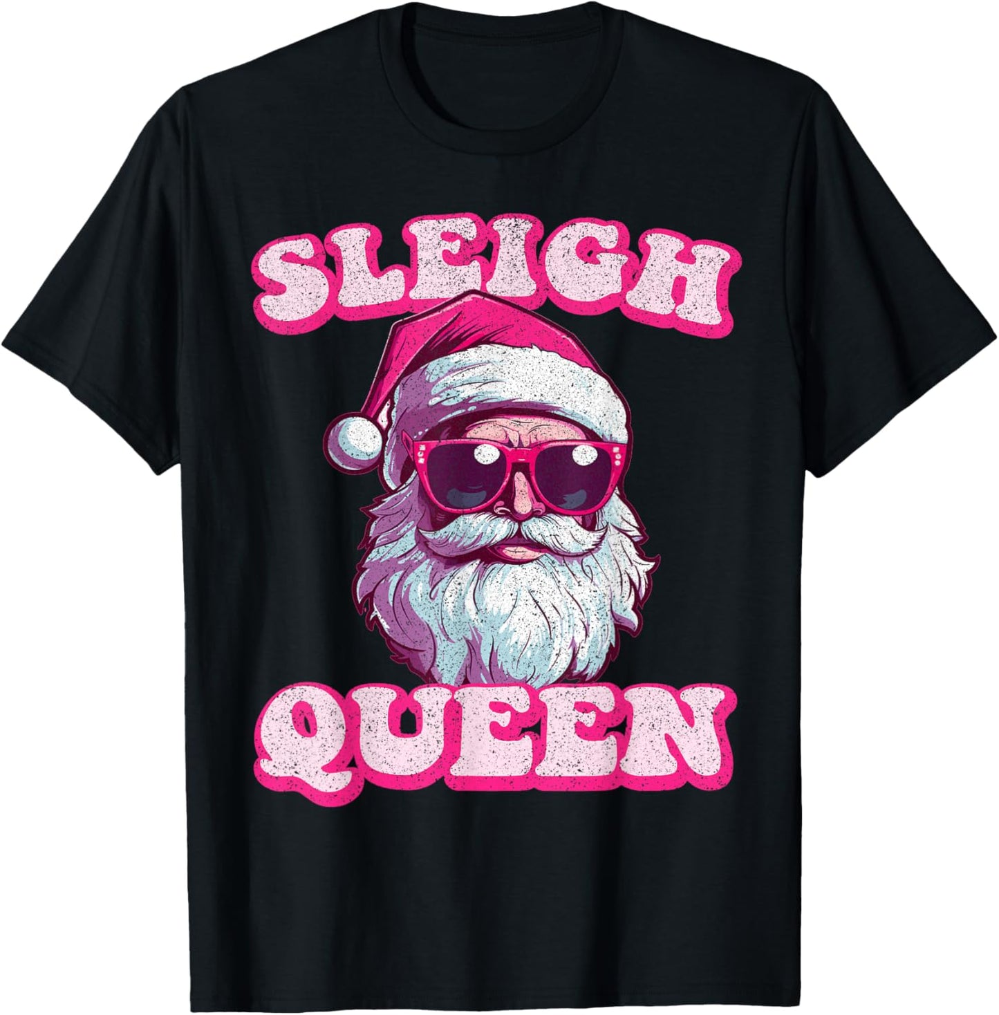 Groovy Retro Christmas Funny Pink Santa Sleigh Queen T-Shirt