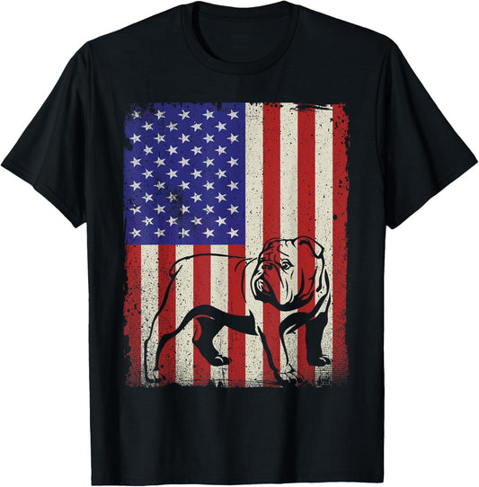 American Flag Best English Bulldog Dad Ever Tee Dog Dad Women Kids Men T-Shirt