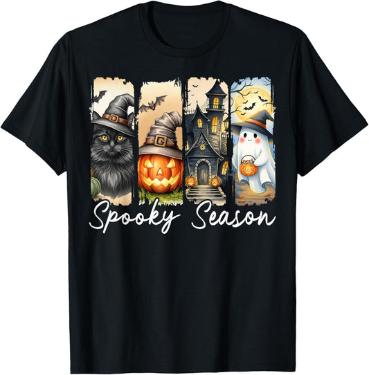 Halloween Horror Black Cat Pumpkin Ghost Spooky Season T-Shirt