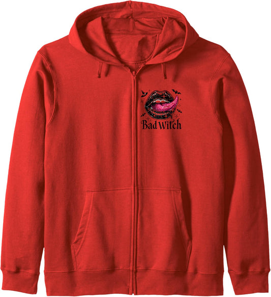 Bad Witch Sexy Lips Vampire Goth Spooky Bats Funny Halloween Zip Hoodie