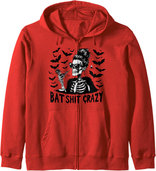 Bat Shit Crazy Skeleton Mom Trick Or Treat Spooky Halloween Zip Hoodie